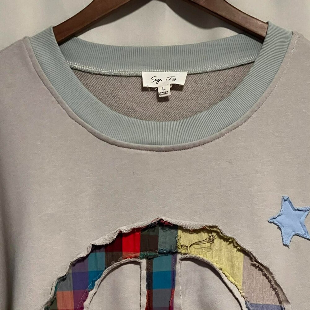 NWOT Sage & Fig Boho Sweatshirt Oversized Peace Applique Size L - Picture 7 of 12